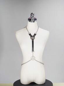 1pc Gothic Pentagram PU Leather Adjustable Punk Body Chain, Fashionable Accessory - Black - View 6