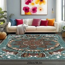 [Crystal Velvet 700g/㎡ Point-Printed Bottom, 5mm Thick] 1pc Bohemian Style Solid Color Area Rug, Soft Non-Slip Washable Carpet Suitable For Living Room, Bedroom, Kitchen, Office, Home Decor, Large Classroom Rug, Geometric Washable Rug