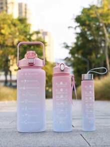 1pc 280ml/750ml/2000ml Large Capacity Purple Gradient PC Water Bottle, With Sticker Sports And Fitness Portable Straw Cup, For Home And Travel Outdoor Use - Hot Pink - View 14