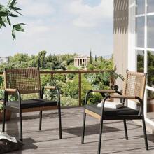 GOCAPTAIN Patio Wicker Chairs Set Of 2, Balcony Rattan Chairs With Metal Frame & Square Pattern Design For Outdoor, Lawn, Deck, Porch, Balcony, Backyard And Garden