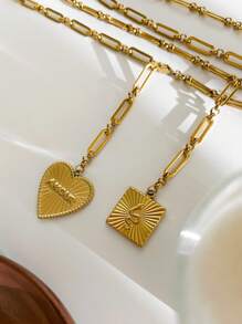 Monlansher 1 pezzo Nuova collana in acciaio inossidabile con ciondolo a forma di cuore, lunga collana da donna alla moda, minimalista e versatile per uso quotidiano