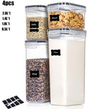 THELIFE 4/6/10/24入組密封食品儲存容器帶蓋子,廚房和儲物室用塑料儲物容器,乾糧收納罐頭：麵粉,糖和穀物,含標籤和廚房用具 - 黑與白 - 查看 17