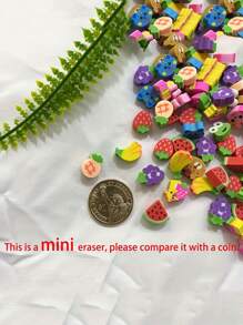 50pcs Mini Animals, Fruits, Numbers, Cake Erasers - Colorful And Creative Pencil Erasers, Suitable For Classroom Rewards, Party Favors And Office Supplies. Colors And Patterns Are Random.
