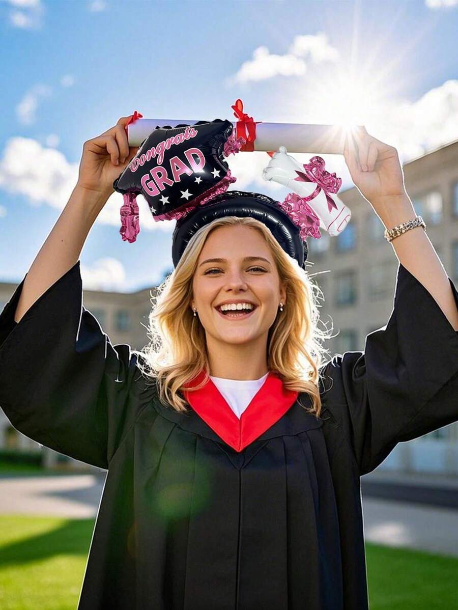 MECRLA 3 件装毕业气球头带、毕业装饰、发球发带、充气气球头带、毕业气球头饰、毕业旅行、2025 年毕业派对、学校派对必备头饰气球 - 多種顏色可選 - 查看 1