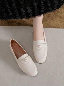 Mengshangli Women's Flat Square Toe Slip-On Loafers Versatile Small Leather Fairy Shoes - Beige - View 5