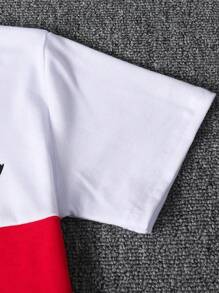 Tween Boy 2pcs Summer Contrast Color Letter "KING" Print Round Neck Short Sleeve Top And Full Length Pants Sports Casual Set, For 7-11 Years Old, PE, Student