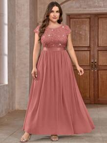 Langes Abendkleid im Maxilänge mit Pailletten, Blumen-Spitze, Chiffon-Saum, für formelle Partys, Abschlussball, Hochzeitsgäste, Graduierung, Dinner, Heimkehr