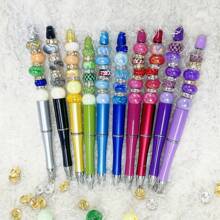 10 Set Of  Water Drill Large Hole Bead Beadable Ballpoint Pens - Vibrant DIY Craft Kit With Acrylic & Rhinestone Accents, Perfect For Office, School Supplies, Party Favors, And Creative Writing - Rhinestone Pen Set - View 4