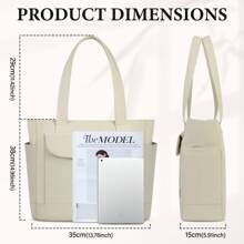 Tote Bag For Women Large Corduroy Handbags For Women With Zipper Pockets Laptop Work Bag For Business Shopping College - Beige - View 5