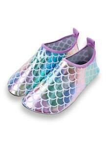 Children's Outdoor Beach Shoes, Girls' Colorful Fish Scale Soft Sole Lightweight Breathable Outdoor Swimming Water Sports Beach Elastic Socks Shoes