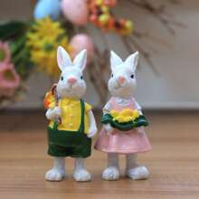 Lot de 2 statues de lapins de Pâques en résine - Décoration de jardin de printemps pour l'intérieur et l'extérieur, figurines de lapin de table ou de cour, décoration de lapin habillé pour Pâques