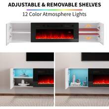 Floating TV Stand With 36"/40" Electric Fireplace – High Gloss Finish Wall-Mounted Entertainment Center With Storage For TVs Up To 78"/90",White - 白色 - 查看 7