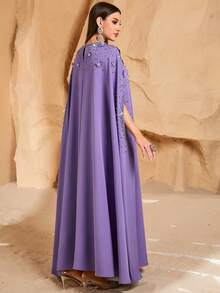 Women's Heavy Beading And Sequins Elegant Conservative Arabic Style Dress, Modest Abaya - Purple - View 4