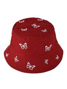 1pc Casual Polyester Embroidered Butterfly Decor Reversible Bucket Hat, UV Protection, Fashion & Versatile For Men & Women