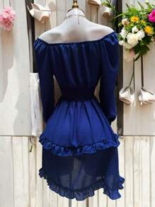 SHORT DRESS WITH LONG SLEEVES AND SPRING, COUNTRY STYLE, DOUBLE Ruffle, CEY FABRIC. MOD. ELSIE - Royal Blue - View 8