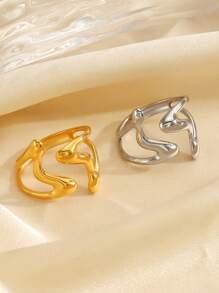 1pc Stainless Steel 18K Gold Plated Simple Geometric Open Ring, Suitable For Daily Wear For Women - Multicolor - View 3