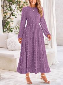 Women's Autumn Spring Elegant Long Sleeve Long Dress Swiss Polka Dot A Elegant Casual Holiday Wedding Party Going Out Dress - 紫色 - 查看 6