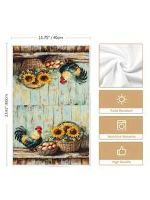 2pcs Spring & Summer Rooster Pattern Kitchen Hand Towels, Bathroom Towels, Dish Towels, Decorative Kitchen Table Accessories, Seasonal Home Kitchen Bathroom Decor, Indoor/Outdoor Party Supplies, Home Room Decor, Suitable For Daily Kitchen Decoration And Holiday Decor