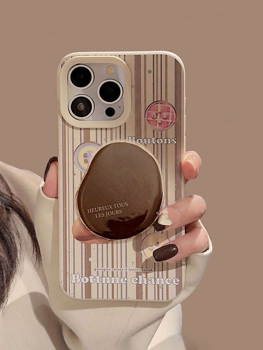 GUCADI 1 chiếc Giá đỡ điện thoại họa tiết sọc dọc cổ điển + hạt cà phê, Ốp lưng điện thoại họa tiết sọc retro cao cấp thời trang thu đông, Chống rơi, tương thích với dòng 16/15/14/13/12, Chống nước, Chống sốc, Chống trầy xước