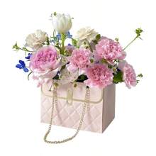 1pc Embroidered Gift Box, Chain Strap Mini Handbag Gift Box, Floral Basket, Folding Envelope, Embrace Box, Flower Box, Creative Gift Box, Valentine's Day Gift Packaging, Floral Holder, Paper Box, Small Commercial Supplies, Packaging Box, Mother's Day, Graduation Season, Wedding Decor, Gift Box, Wedding Guest Reception Decor, Folding Bouquet