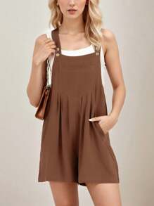 SANOPY Womens Overalls,Overalls For Women,Casual Suspender Trousers With Short, Light Sleeveless Romper Front Pockets - 棕色 - 查看 6
