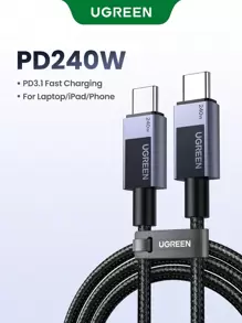 UGREEN 240W Type-C 快充线 E-Marker 兼容 15/16 系列、三星 S23/S24/S25 Ultra、MacBook Pro、Switch 笔记本电脑 - 黑色 - 查看 1