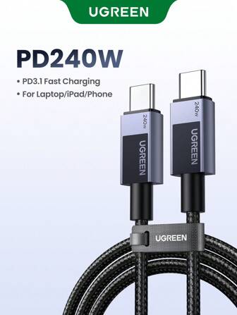  UGREEN 240W Typ C Snabbladdningskabel E-Marker För iPhone 15 16-serien Kompatibel Med S23 S24 S25 Ultra iPad Pro Mac Book Switch Laptop