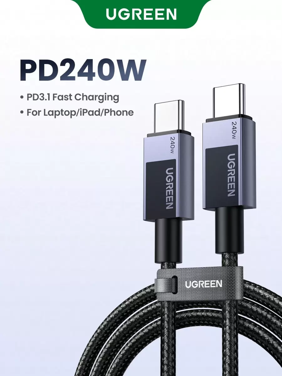 UGREEN 240W Type-C 快充线 E-Marker 兼容 15/16 系列、三星 S23/S24/S25 Ultra、MacBook Pro、Switch 笔记本电脑 - 黑色 - 查看 1