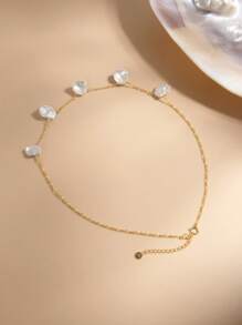 1pc 925 Sterling Silver Natural Pearl Petal Necklace For Women - White - View 3