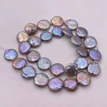 1pc 14mm Near-Round Gray-Yellow Freshwater Pearl, DIY Material, Length: 40cm/15.75inch, Hole Dia: 0.9mm