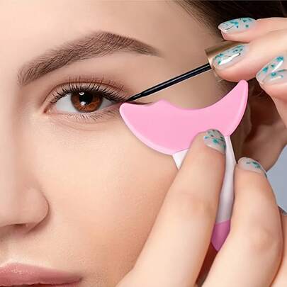 1 件可重复使用的硅胶眼线笔和眉毛模板套件，带睫毛膏保护罩和睫毛梳 - 粉色翼尖设计，精准化妆，温和呵护眼睛，适合专业人士或家庭使用，化妆配件 | 时尚化妆模板 | 硅胶结构，眉毛模板