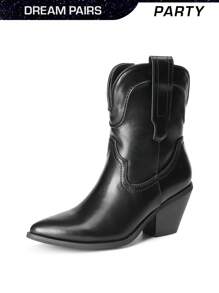 Dream Pairs Women's Cowboy Ankle Boots Western Booties Low Heel Pointed Toe Cowgirl Boots - màu đen - Xem 4