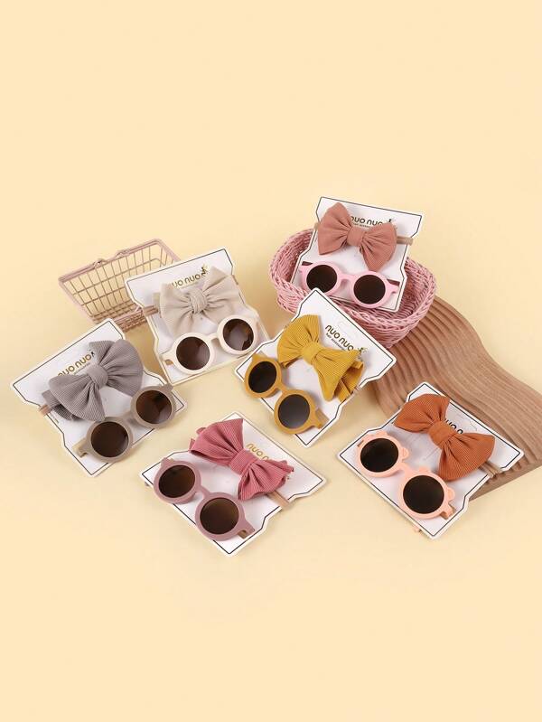 Girls' Headband & Sunglasses Set, Flower Print Bow Hair Accessories & UV Protection Glasses 2pcs