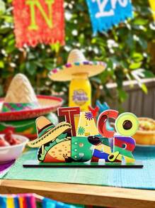 1pc 2D Flat Decoration, May 5th Party Decor, Mexican Wooden Tabletop Center Piece, Party Decoration Gift, Birthday Graduation Ceremony - Multicolor - View 5