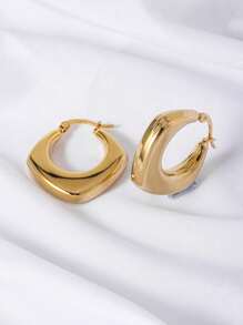 A Pair Of Exaggerated Minimalist Stainless Steel Hollow HOOP Earrings For Women On A Date - Yellow Gold - View 5