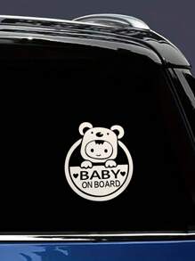1pc Reflective Car Sticker "Baby On Board" Cute Cartoon Baby In Car Decal Sticker - Multicolor - View 4
