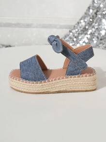 1 双女童轻便厚底休闲钩环带凉鞋，适合夏季 - 淺藍色 - 查看 6