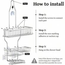 YASONIC Shower Caddy Hanging - Never Rust Shower Organizer - Aluminum Over The Shower Head Caddy With 10 Hooks For Razor Sponge - Shower Rack With Soap Basket - Silver - 如圖 - 查看 7