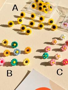 20pcs/Box Mixed Color Flower Shaped Thumbtacks, Soft Cork Wall Decor Pins