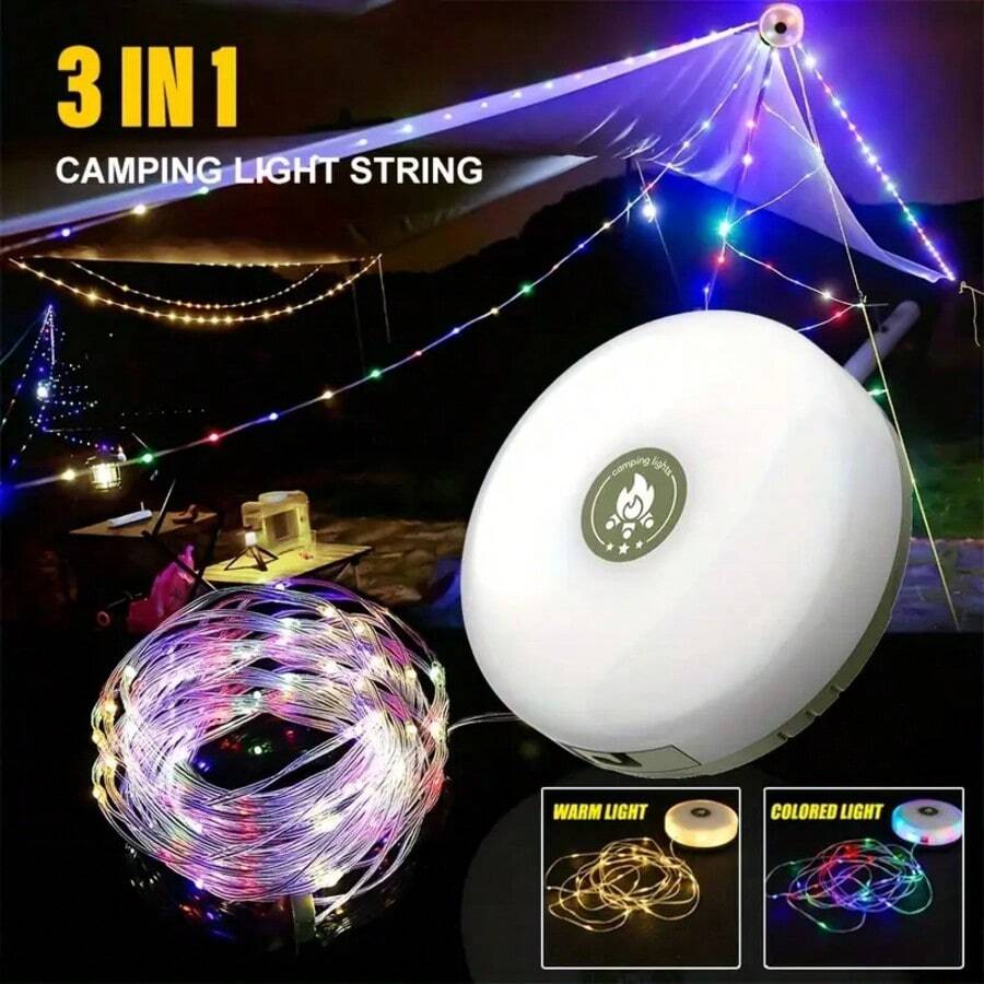 Camping Light String, 2-In-1 Quick Storage 32.8 Ft Rechargeable Tent Light String, With 5 Lighting Modes, Hanging Portable LED Light, 10m LED Camping Light Waterproof, USB Charging, Suitable For Camping, Hiking And Patio (Portable And Convenient), Outdoor Garden Lighting For Pathway, Yard, Patio