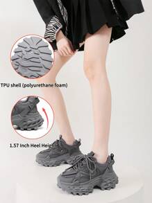 somiliss 1 pereche de pantofi sport antiderapanți cu șireturi pentru femei, din piele ecologică, pantofi de alergare confortabili pentru studenți, talpă groasă personalizată +4 cm înălțime, pantofi de mers pe jos pentru exterior, gri, nou-veniți primăvara/toamna 2025