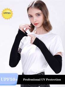 1 Pair Black Breathable UV Protection Arm Sleeves, Unisex For Outdoor Driving, Cycling, Sports In Spring/Summer