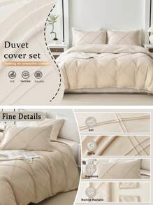 Set de lenjerie de pat 3 buc în carouri, pliat, bej (1 husă de pilota + 2 fețe de pernă, fără umplutură), romantic pentru nunți, stil american clasic de fermă, poliester confortabil și respirabil, potrivit pentru toate anotimpurile, decor dormitor