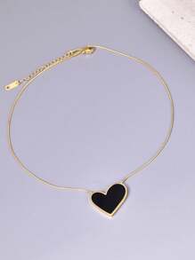 1 件女士金色时尚不锈钢项链配黑色大心形吊坠，适合日常佩戴 - 金色 - 查看 8