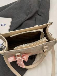 1 件时尚新款 PU 刺绣手提包，适合通勤、旅行、日常外出、约会礼物，简约优雅，大容量多功能女士单肩包 - 米色 - 查看 10