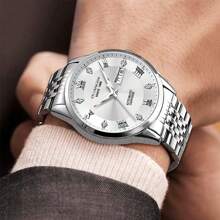1 pièce Montre GUANQIN étanche et lumineuse, calendrier double, cadran serti de diamants, bracelet en acier inoxydable résistant aux rayures. Montre mécanique à remontage automatique de mode, de luxe, sportive et classique minimaliste pour hommes. Convient pour la Saint-Valentin, les vacances, les sorties, les affaires, le port quotidien, les cadeaux - Or rose - Voir 7