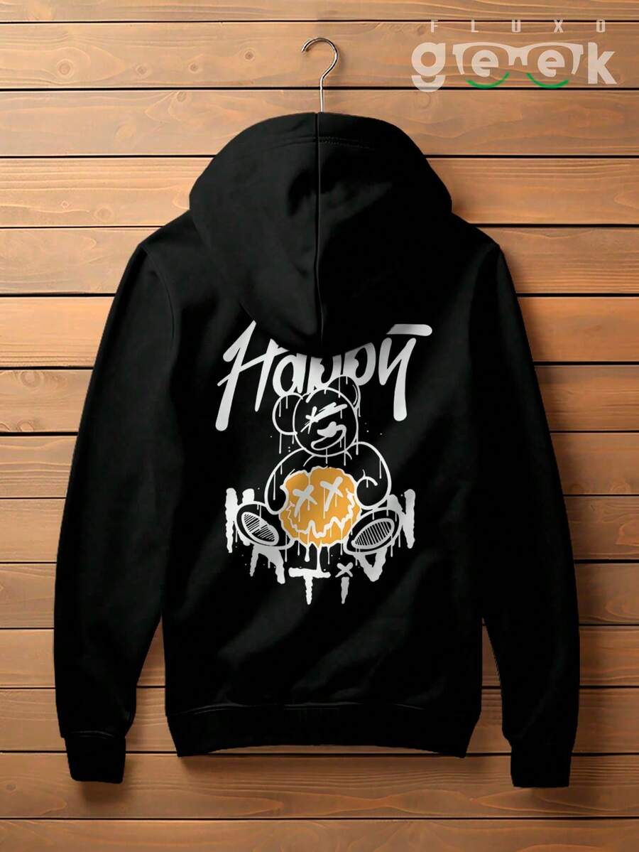 FLUXOGEEK Bear Sweatshirt Streetwear Oversize Style Bear Happy CANGURU 2526 FLUXO GEEK - 黑色 - 查看 1