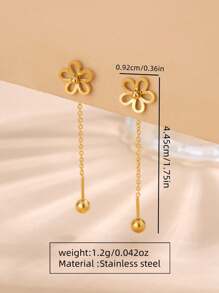 1 par de hilos colgantes para la oreja de acero inoxidable decorados con elementos florales dulces y lindos, adecuados para que las mujeres los usen en fiestas o en la moda diaria, también se pueden regalar - Amarillo Oro - Ver 14