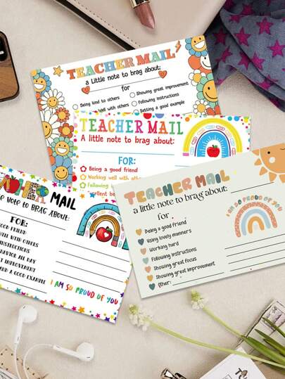 10 قطعة / 50 قطعة / 100 قطعة بطاقة حوافز معلم سعيد بألوان نمط ، شرح لسلوك إيجابي للطلاب وحوافز، جوائز الفصل الدراسي لمعلمي رياض الأطفال والمدارس الابتدائية، مستلزمات مدرسية، تعزيز دافعية الأطفال