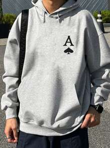 Card Game Flannel Hoodie Espadilha Streetwear Cotton - Xám - Xem 2